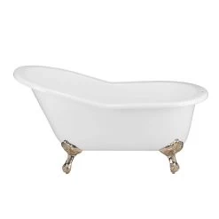 Adela 62 Inch Cast Iron Slipper Clawfoot Tub - Flat Rim - Rim Faucet Drillings -Bathroom Shop lg60slf7wsibn front 1