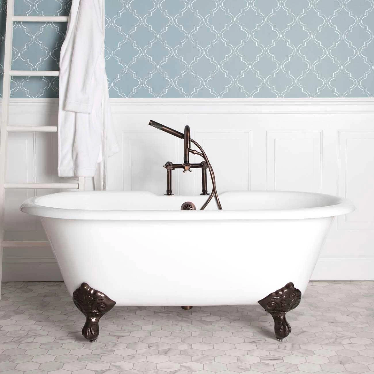 Kensington Cast Iron Double Ended Clawfoot Tub - Rim Faucet Drillings 1 Kensington Cast Iron Double Ended Clawfoot Tub - Rim Faucet Drillings