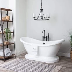 Madison 69 Inch Acrylic Double Slipper Freestanding Tub - No Faucet Drillings - White