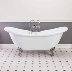 Victoria 70 Inch Acrylic Double Slipper Clawfoot Tub - Rim Faucet Drillings - Imperial Ball & Claw Feet