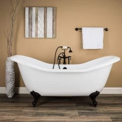 Serenity 72 Inch Acrylic Double Slipper Clawfoot Tub - No Faucet Drillings - Imperial Ball & Claw Feet