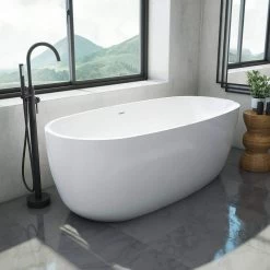 Zoey 67 Inch Acrylic Double Ended Freestanding Tub Package - No Faucet Drillings -Bathroom Shop rmbp24 bundle rs425 matteblack bvzia92hwl7ep2gr