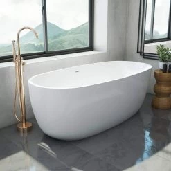 Zoey 67 Inch Acrylic Double Ended Freestanding Tub Package - No Faucet Drillings -Bathroom Shop rmbp24 bundle rs425 rosegold 1tkh7q0peovoxczb