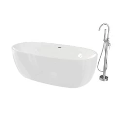 Zoey Acrylic Double Ended Freestanding Tub Package - No Faucet Drillings - White / Chrome Fixtures -Bathroom Shop rmbp24 tub bundle chrome shot02 eyftha0dsa7mmd2j