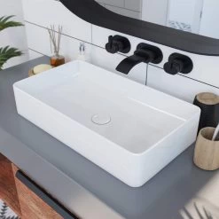 Minimalist Collection Large Ceramic Rectangular Vessel Bathroom Sink