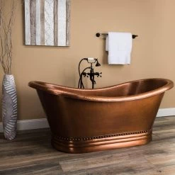 Duncan 66 Inch Copper Freestanding Double Slipper Bathtub - Medium Copper -Bathroom Shop rmc1 m angle