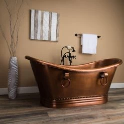 Hadley 71 Inch Copper Freestanding Double Slipper Bathtub - Medium Copper -Bathroom Shop rmc4 m angle