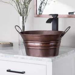 Hammered Copper Bucket Vessel Sink With Handles