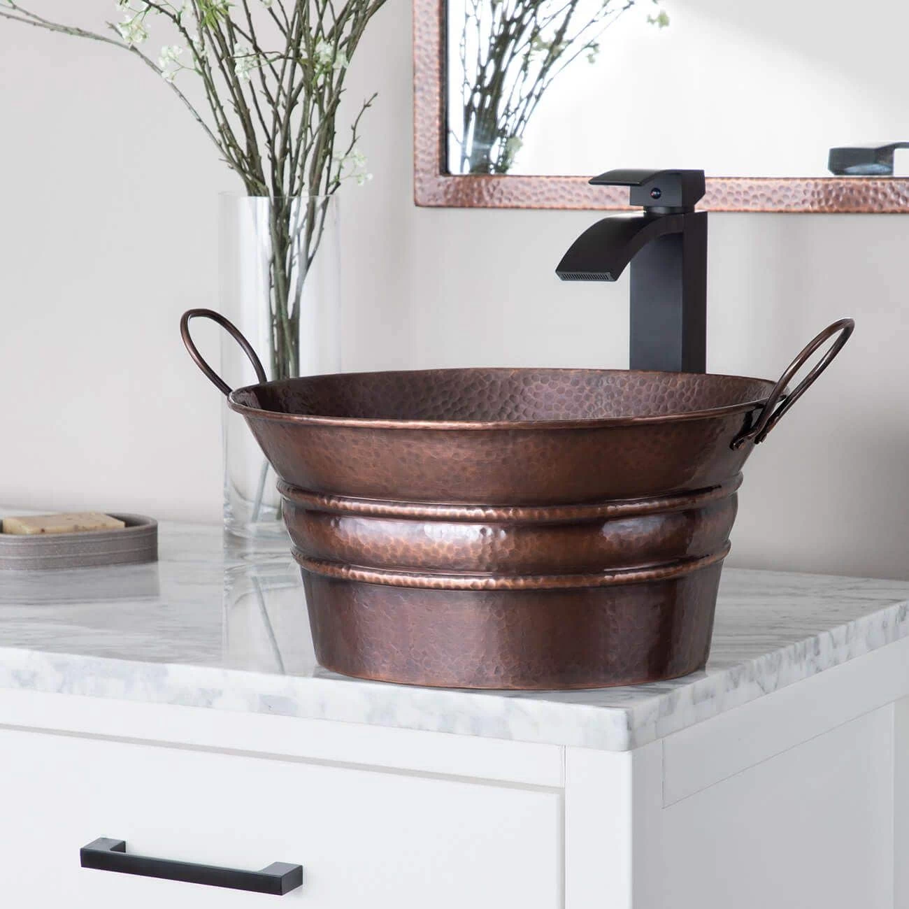 Hammered Copper Bucket Vessel Sink With Handles 1 Hammered Copper Bucket Vessel Sink With Handles