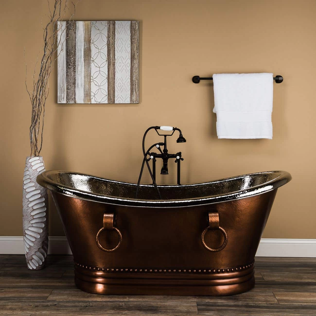 Shea 62 Inch Copper Freestanding Double Slipper Bathtub - Medium Copper / Satin Nickel 1 Shea 62 Inch Copper Freestanding Double Slipper Bathtub - Medium Copper / Satin Nickel