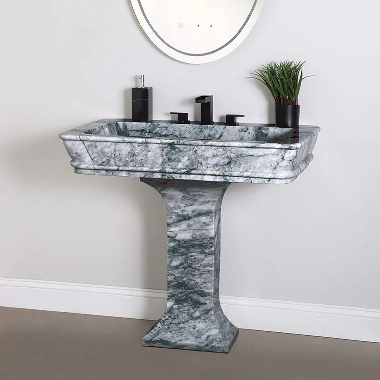 Augusta 36 Inch Polished Carrara Marble Pedestal Sink 1 Augusta 36 Inch Polished Carrara Marble Pedestal Sink