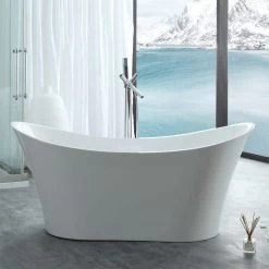 Layla 67 Inch Acrylic Double Slipper Freestanding Tub - No Faucet Drillings