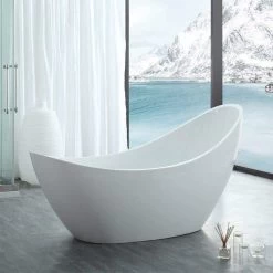 Crescent Acrylic Double Slipper Freestanding Tub - No Faucet Drillings