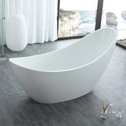 Crescent Acrylic Double Slipper Freestanding Tub - No Faucet Drillings 14 Crescent Acrylic Double Slipper Freestanding Tub - No Faucet Drillings -Bathroom Shop rmj43 side 1 2