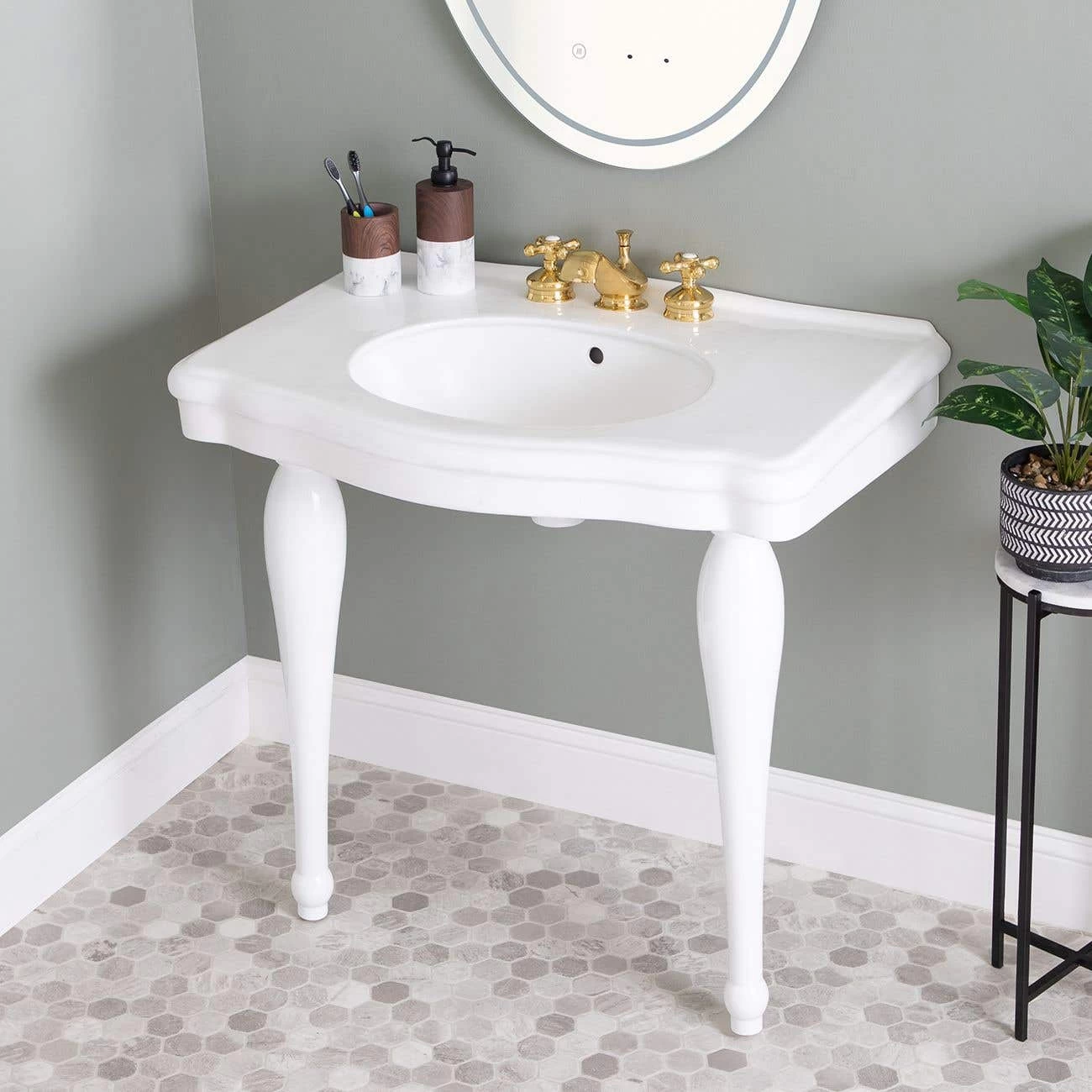 Atwell 34 Inch Console Sink With Porcelain Legs 2 Atwell 34 Inch Console Sink With Porcelain Legs - Image 2