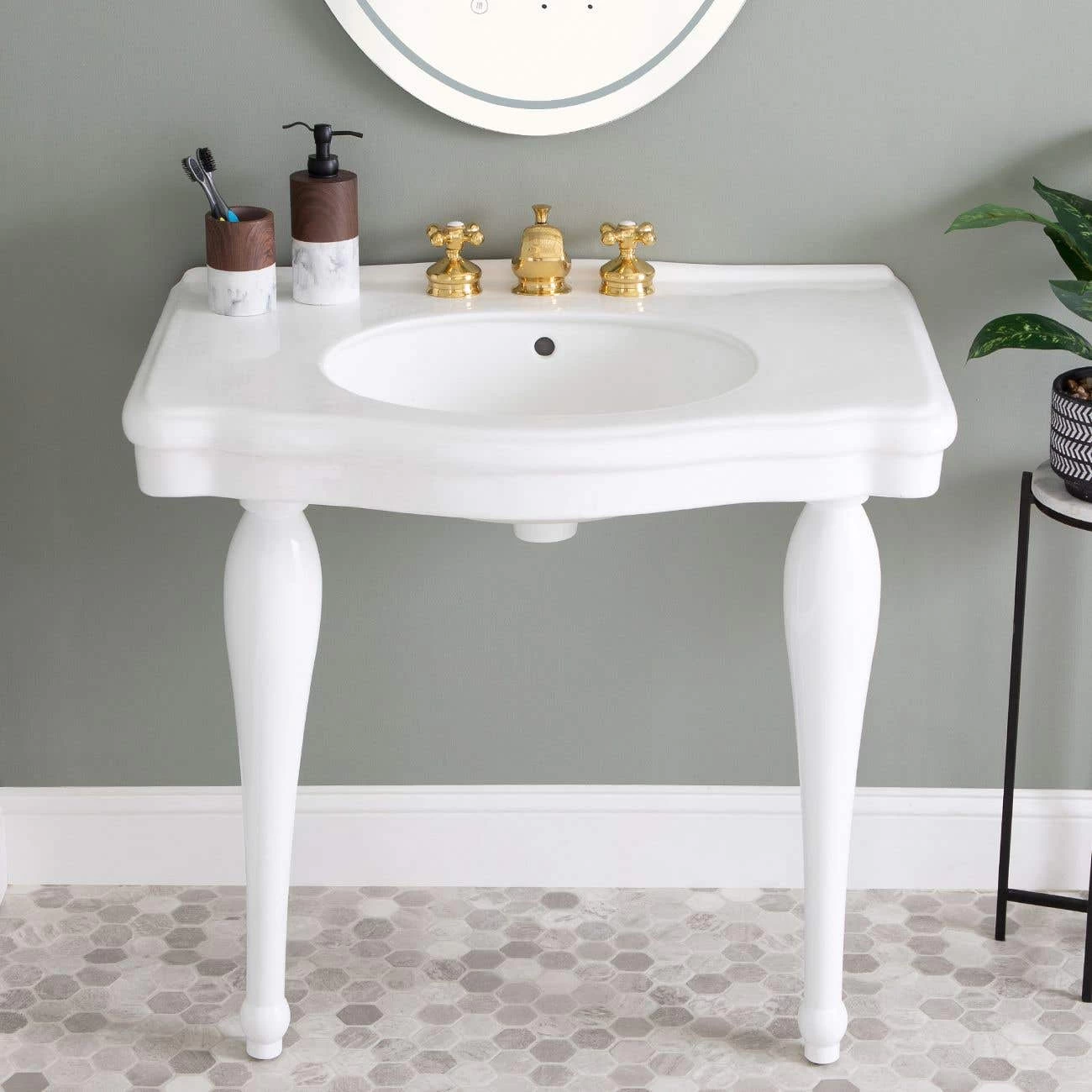 Atwell 34 Inch Console Sink With Porcelain Legs 1 Atwell 34 Inch Console Sink With Porcelain Legs
