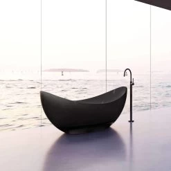 Isla 71 Inch Transparent Double Slipper Solid Surface Freestanding Tub - Black