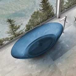 Floki 67 Inch Transparent Double Ended Solid Surface Freestanding Tub - Blue 6 Floki 67 Inch Transparent Double Ended Solid Surface Freestanding Tub - Blue -Bathroom Shop rmtw8863 67 blue angle