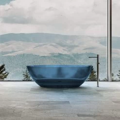 Floki 67 Inch Transparent Double Ended Solid Surface Freestanding Tub - Blue