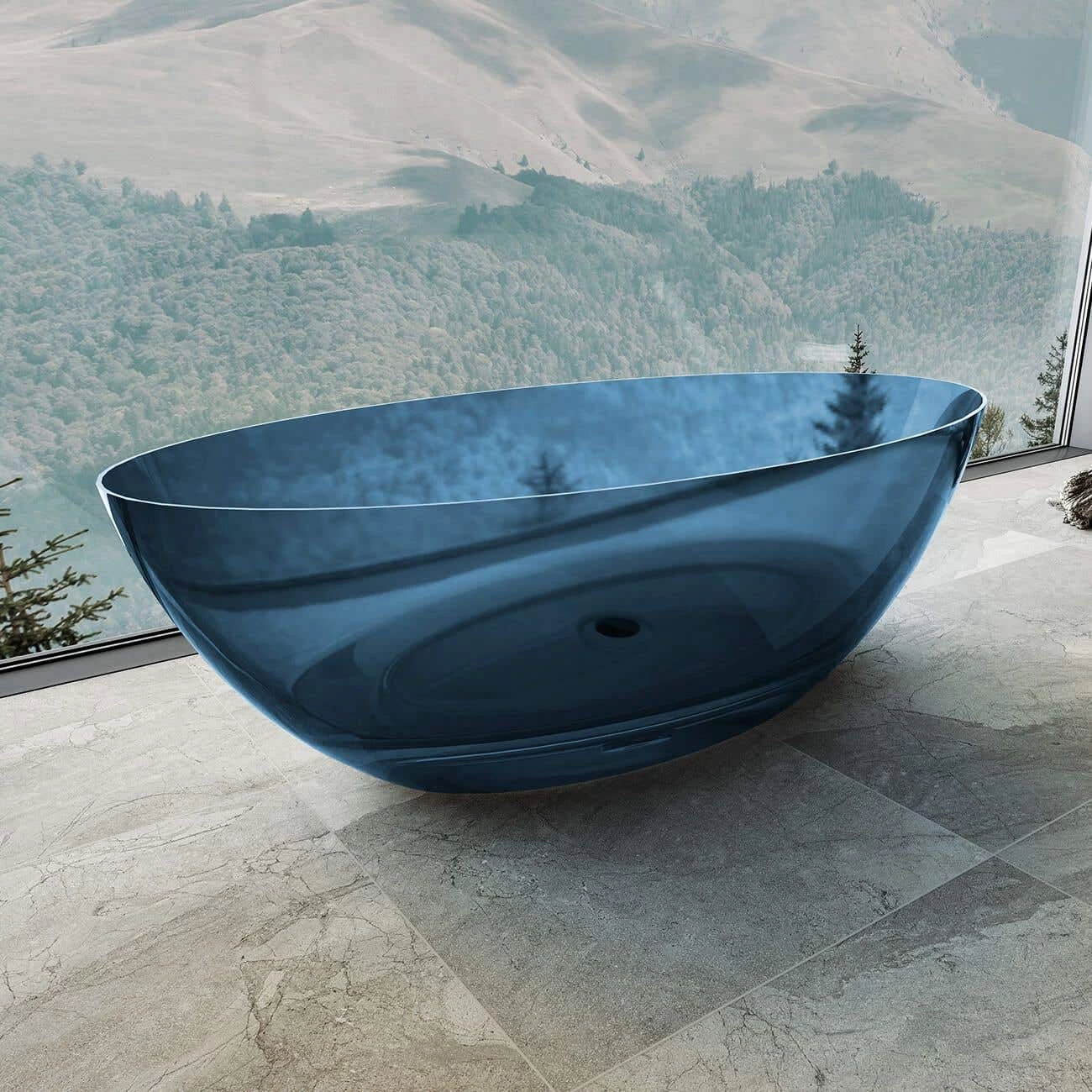 Floki 67 Inch Transparent Double Ended Solid Surface Freestanding Tub - Blue 2 Floki 67 Inch Transparent Double Ended Solid Surface Freestanding Tub - Blue - Image 2