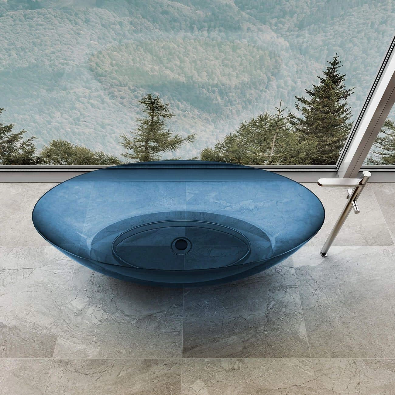 Floki 67 Inch Transparent Double Ended Solid Surface Freestanding Tub - Blue 4 Floki 67 Inch Transparent Double Ended Solid Surface Freestanding Tub - Blue - Image 4