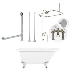 Savanna 60 Inch Acrylic Clawfoot Tub & Shower Package - White / Chrome Feet & Fixtures
