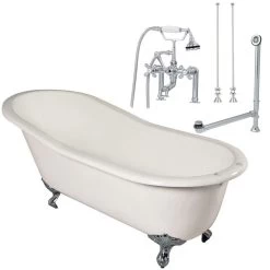 Mila 67 Inch Cast Iron Slipper Clawfoot Tub Package - White / Chrome Feet & Fixtures