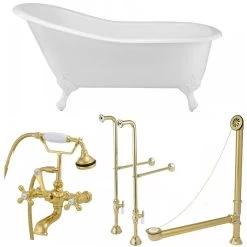 Charlotte 60 Inch Cast Iron Slipper Clawfoot Tub Package -Bathroom Shop tubset14whpb 2
