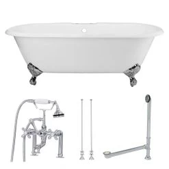 Cambridge Cast Iron Double Ended Clawfoot Tub Package - Rim Faucet Drillings